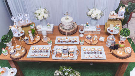 birthday decoration, cookies, sweets, cake, chocolate, cupcake, snacks, flowers, religion conceptの写真素材