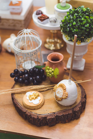 kids birthday decoration, cookies, sweets, cake, chocolate, cupcake, snacks, flowers, religion conceptの写真素材