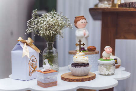birthday decoration, cookies, sweets, cake, chocolate, cupcake, snacks, flowers, religion conceptの写真素材