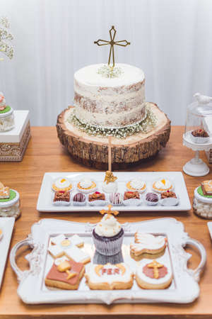 birthday decoration, cookies, sweets, cake, chocolate, cupcake, snacks, flowers, religion conceptの写真素材