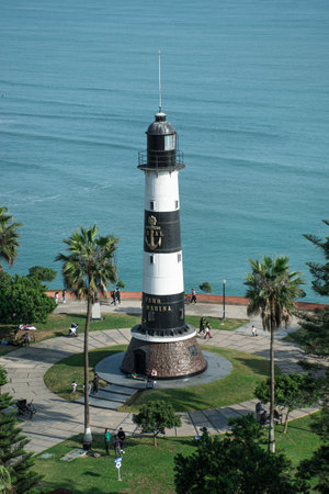 Lighthouse on the sea, Maritime view of Lima Mirafloresの写真素材