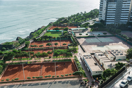Tennis court in the parkの写真素材