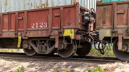 Railway truck, passenger train, freight train.の写真素材