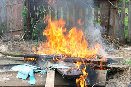 Flame Fire illegal burn in cityの写真素材