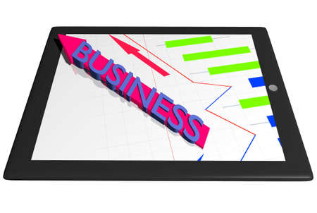 Tablet PC with graph diagram and Business arrow indicator finance conceptの写真素材