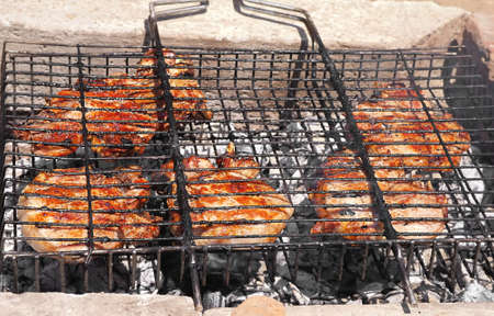 Grilled Meat preparing barbecue fresh foodの写真素材