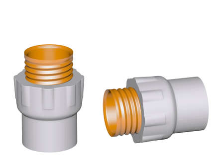 Fitting - PVC connection coupler outside screw thread powered isolated on white background Used to install plumbing and heating pipes made of polypropylene 3dの写真素材
