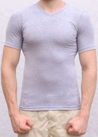 T-shirt cotton on a Young Man Template Athletic body sportsman torso front viewの写真素材