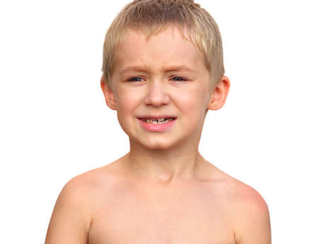 Boy Child Smiling Face Portrait Caucasian isolated on white backgroundの写真素材