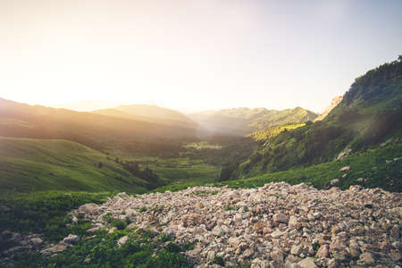 Beautiful Mountains sunrise Landscape Summer Travel Aerial viewの写真素材