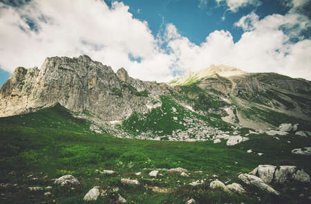 Rocky Mountains Landscape blue sky with clouds Summer Travel scenic viewの写真素材