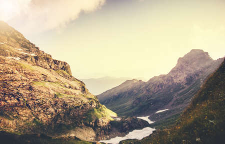 Rocky Mountains Landscape with clouds Summer Travel scenic viewの写真素材