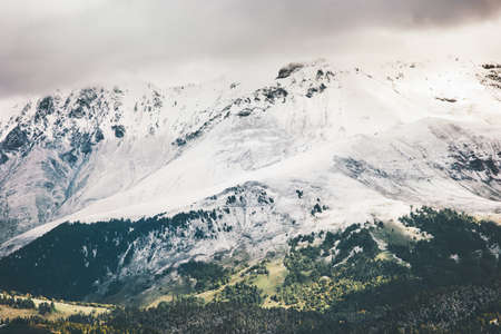 Snow Mountains beautiful Landscape Travel scenic aerial view cloudy moody weatherの写真素材