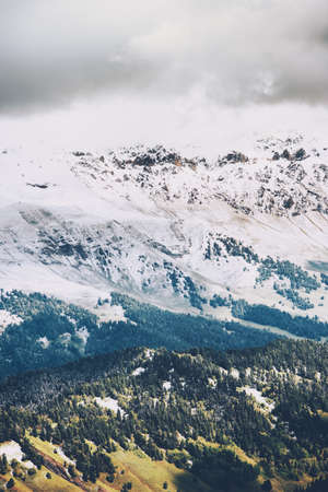 Aerial view Mountains and Forest beautiful Landscape Travel scenery cloudy moody autumn weatherの写真素材