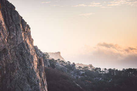 Rocky Mountains cliff and clouds sunset Landscape Travel aerial view serene scenery wild natureの写真素材