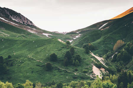 Mountains green valley Landscape Travel serene scenery summer seasonの写真素材