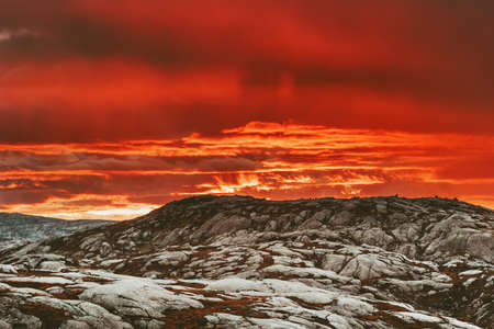 Sunset Mountains Landscape in Norwayの写真素材