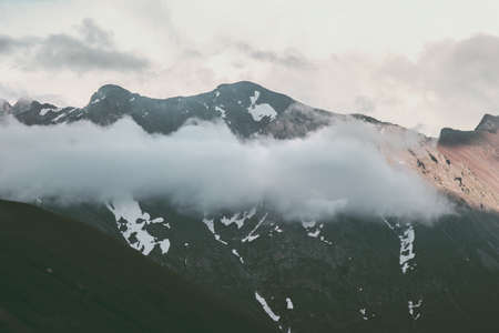 Sunset Mountains range and clouds Landscape Travel wild nature scenic aerial view 
の写真素材
