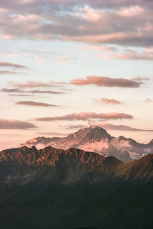 Sunset Mountains and clouds Landscape Summer Travel wild nature scenic aerial viewの写真素材