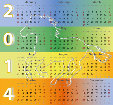 Calendar 2014 with Horse silhouette symbol of New Year Holiday のイラスト素材