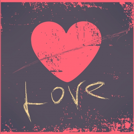Love Heart Valentines day Greeting card Retro grunge style vintage colors Romantic relationship concept in vectorのイラスト素材