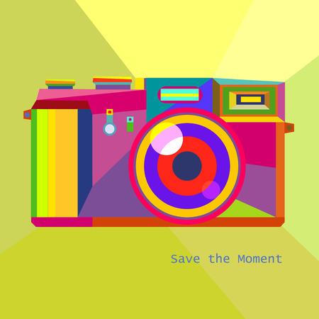 Photo Camera Retro geometric Hipster style trendy colors art technology concept in vectorのイラスト素材