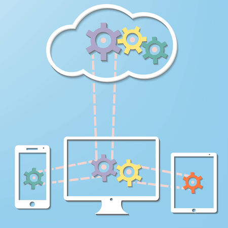 Cloud Computer Internet Technology concept with Computer and Smart Phone and Tablet PC  connection in vectorのイラスト素材