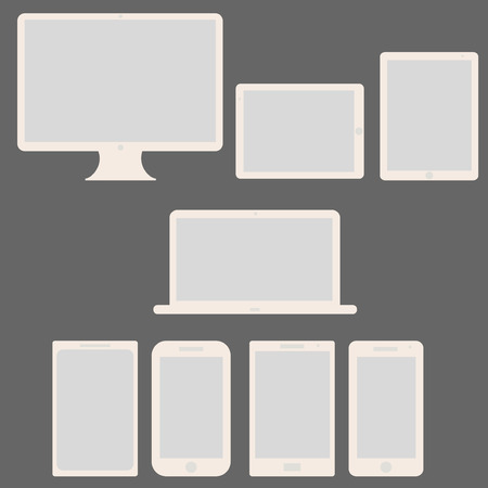 Modern blank Computer Technology Screen Set - Laptop, Tablet PC, Smart phone new Digital Technology flat design in vectorのイラスト素材