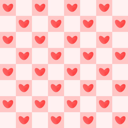 Seamless pattern with red hearts on checkered background.のイラスト素材