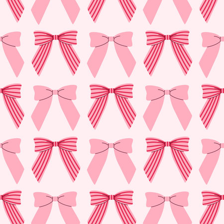 Cute pink  pattern with striped bows. Yoke-style clothing design for girls. Gift packaging design.のイラスト素材