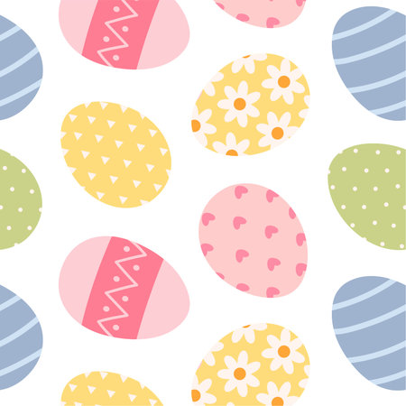 Seamless pattern of colorful abstract eggs with different texturesのイラスト素材