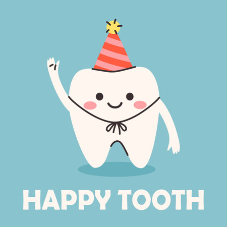 Cute cartoon tooth with dental floss. Hand drawn cartoon sketch vector illustration. Mascot of child stomatologyのイラスト素材