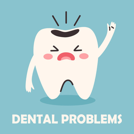 Sick decayed tooth. Broken teeth and cavities. Illustration for Children. Dental and Dentistry Concept.
のイラスト素材