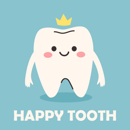 Tooth in crown. Dental vector illustration. Happy tooth illustration for stomatology clinic and advertisementのイラスト素材