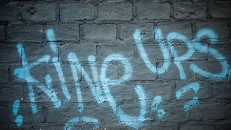 Graffiti brick wall, Grey background.