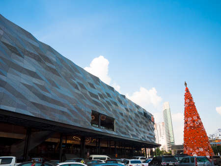 On December 26, 2015 in Bangkok, Thailand. The Street Ratchada is a modern department store and blue sky background, Modern facade, blue toned images.のeditorial素材