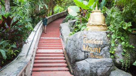 Bangkok, Thailand - Jan 25, 2016: Mock up of Golden Mount temple in area of Wat Saket Bangkok before go up the stairs.のeditorial素材