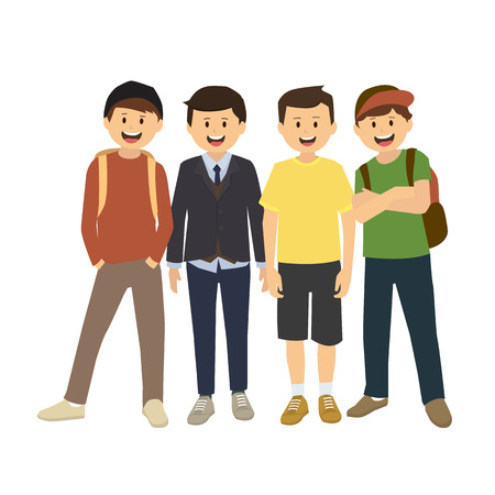 Boys standing isolated on white backgroundのイラスト素材