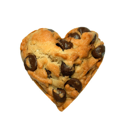 Heart chocolate chip cookie isolated on white backgroundの写真素材