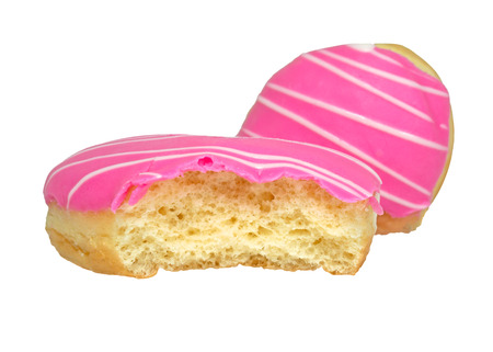 Donut cut closeup and isolated on white backgroundの写真素材