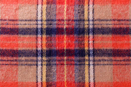 Soft scarf fabric with plaid pattern closeup textureの写真素材