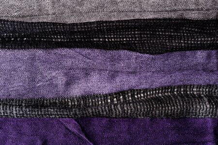 Striped scarf fabric background closeup textureの写真素材