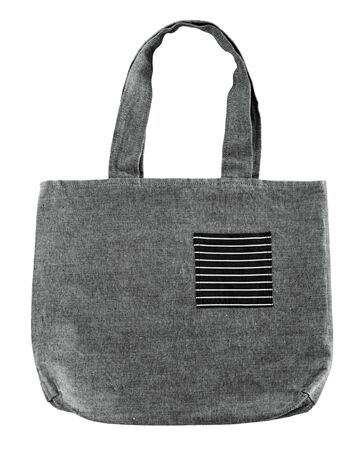Fabric bag in gray isolated on white backgroundの写真素材