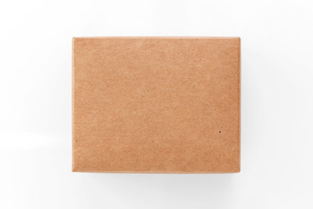 Craft paper box top view on white background