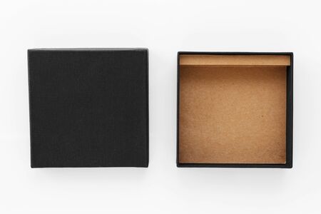 Black box product packaging on white backgroundの写真素材