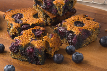 Blueberry square bars, paleo healthy baking with almond flour and shredded coconutの写真素材