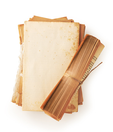 Old book paper with vintage book roll on white backgroundの写真素材