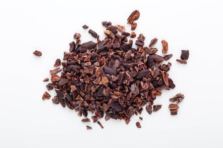 Cacao nibs on white background, top viewの写真素材
