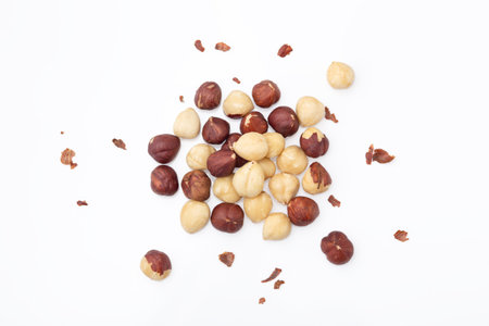 Hazelnuts on white background, top view