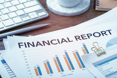 Financial graph chart report, financial statement review and analysis